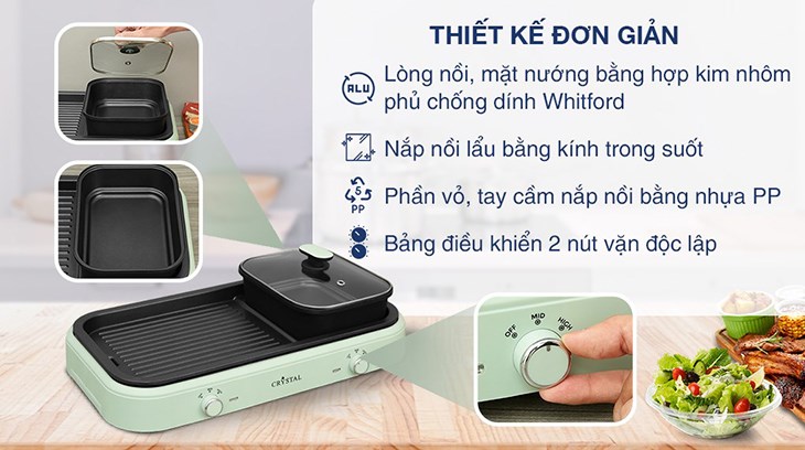 Bếp lẩu nướng đa năng Crystal HY-6320 sở hữu kiểu dáng sang trọng, màu xanh mint dễ thương Bếp lẩu nướng đa năng Crystal HY-6320 sở hữu kiểu dáng sang trọng, màu xanh mint dễ thương