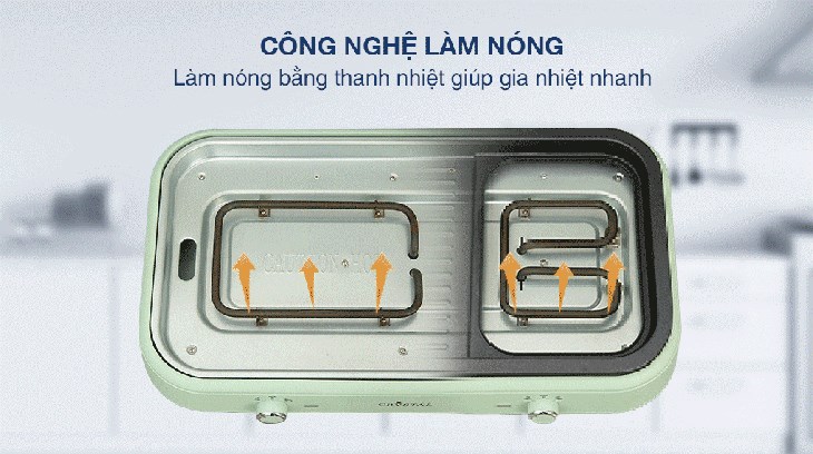 Bếp lẩu nướng đa năng sở hữu công nghệ làm nóng bằng thanh nhiệt cho khả năng gia nhiệt nhanh, làm chín thực phẩm hiệu quả Bếp lẩu nướng đa năng sở hữu công nghệ làm nóng bằng thanh nhiệt cho khả năng gia nhiệt nhanh, làm chín thực phẩm hiệu quả