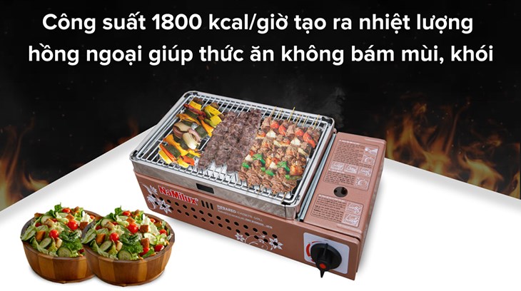 Bếp nướng gas Namilux không sử dụng củi, than để nướng nên hoàn toàn không gây khói bụi