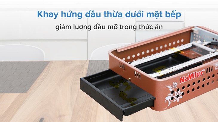 Bếp nướng gas Namilux trang bị khay hứng mỡ thuận tiện cho quá trình vệ sinh sau khi sử dụng