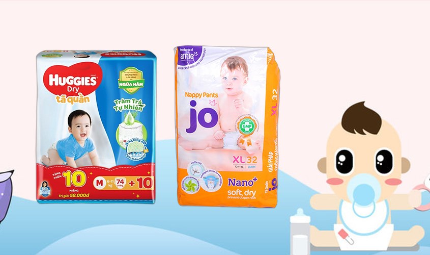 Bỉm Jo và Huggies chất lượng tuyệt vời, an toàn cho làn da bé