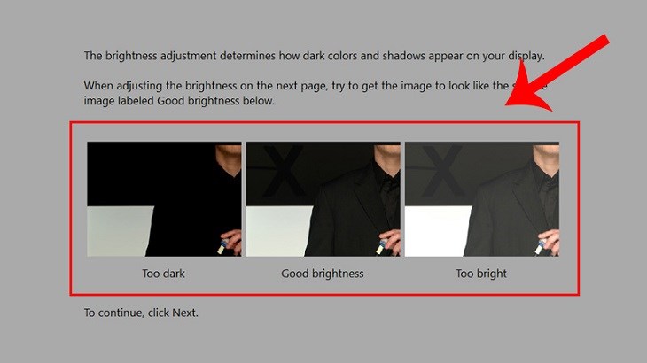 Ấn Next đến phần Adjust Brightness