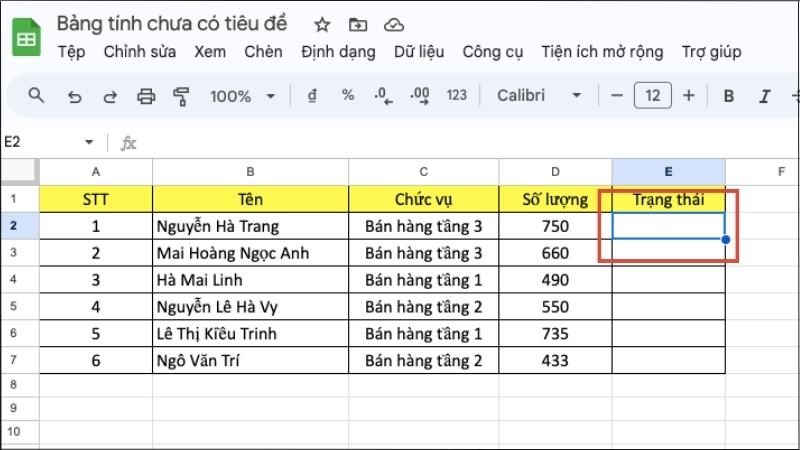 Chọn ô muốn đánh dấu tích trên Google Sheet