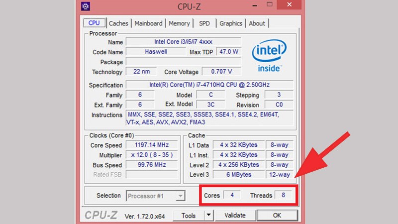 Giao diện của CPU-Z se cho bạn biết thông tin chi tiết về phần cứng