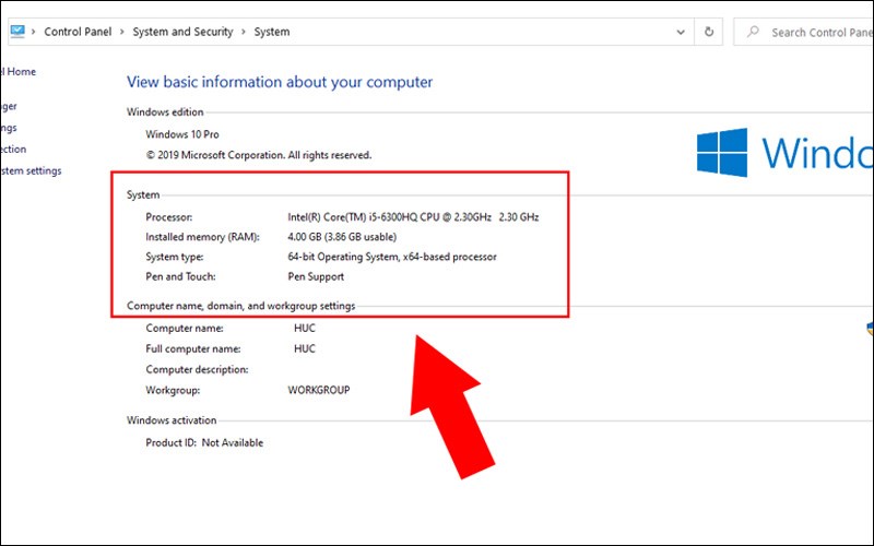 Bạn sẽ xem được tên CPU, dung lượng RAM