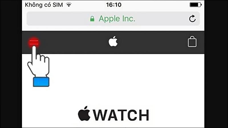 Truy cập vào trang web www.apple.com và chọn biểu tượng có hình hai dấu gạch