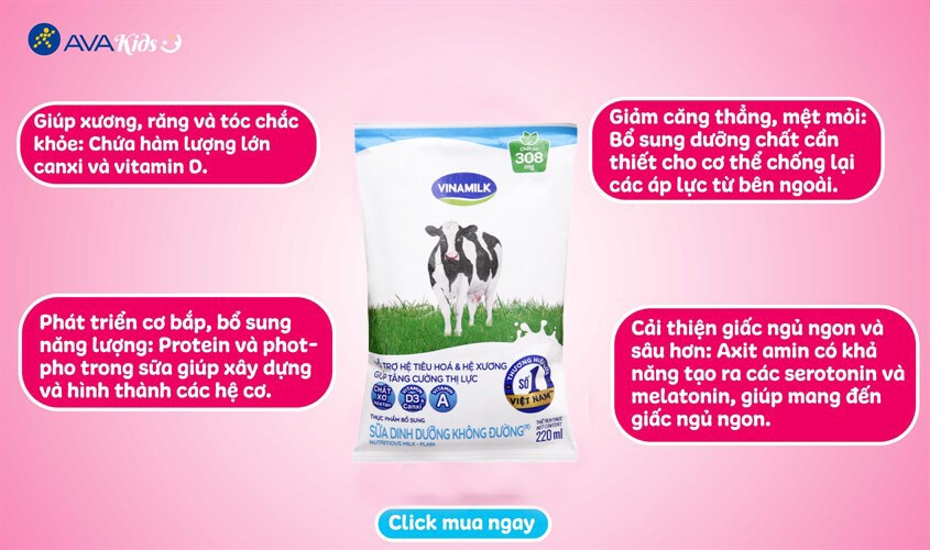 Sữa dinh dưỡng Vinamilk không đường 220 ml (từ 1 tuổi)