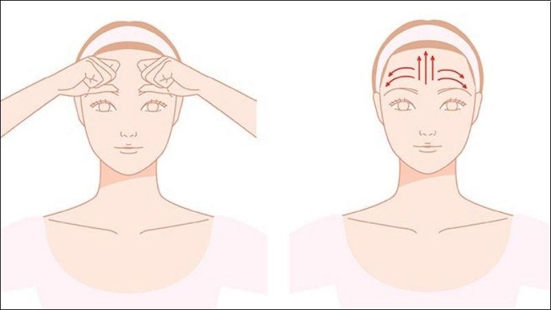 Massage vùng trán lên trên, về phía chân tóc rồi sang phía thái dương