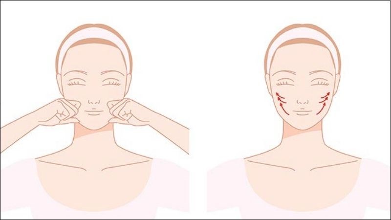 Massage vùng má bằng cách ấn nhẹ vào khu vực dưới xương gò má sang thái dương