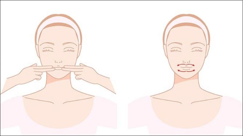 Massage vùng miệng bằng hình chữ V tạo bởi ngón trỏ và ngón giữa