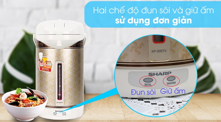 Bình thủy điện Sharp KP-30STV RB 2.9 lít có thể đun sôi nước ở 90 độ C 