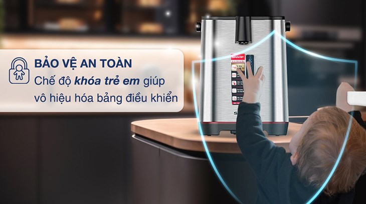 Bình thủy điện Sharp KP-40EBV-ST 4 lít có chức năng khoá trẻ em, đảm bảo an toàn Bình thủy điện Sharp KP-40EBV-ST 4 lít có chức năng khoá trẻ em, đảm bảo an toàn