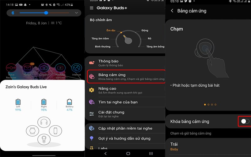 Các bước tắt cảm ứng tai nghe Bluetooth Galazy Buds +