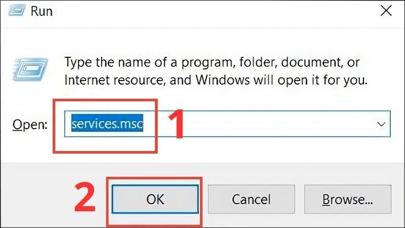 Nhấn tổ hợp phím Windows + R > Nhập services.msc > OK