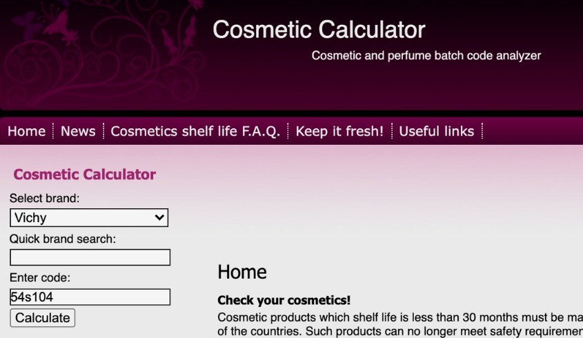 Tra cứu trên website Cosmetic Calculator