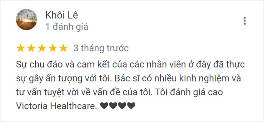 review của khách hàng về phòng khám Victoria Healthcare