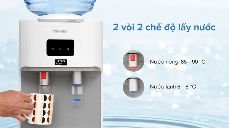 Cây nước nóng lạnh Toshiba RWF-W1664TV(W1) 670W sở hữu 2 vòi nước riêng dành cho chế độ nước nóng và lạnh