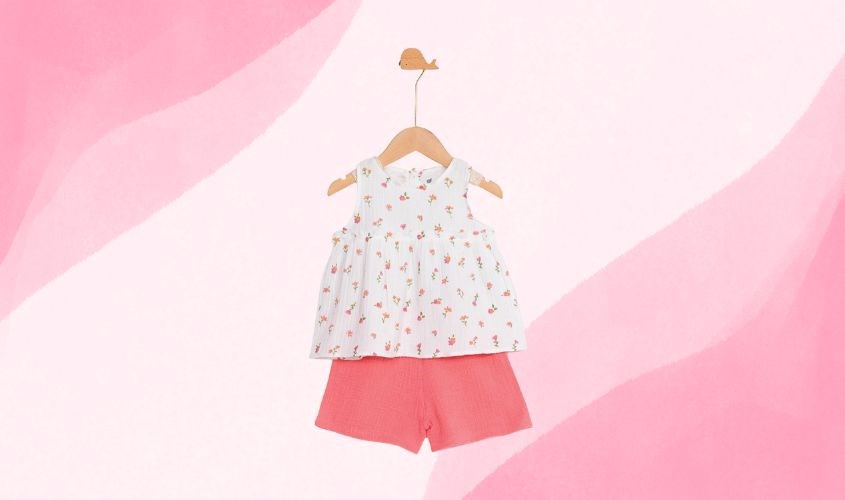 Bộ sát nách bé gái Lullaby NH176V màu trắng - hồng