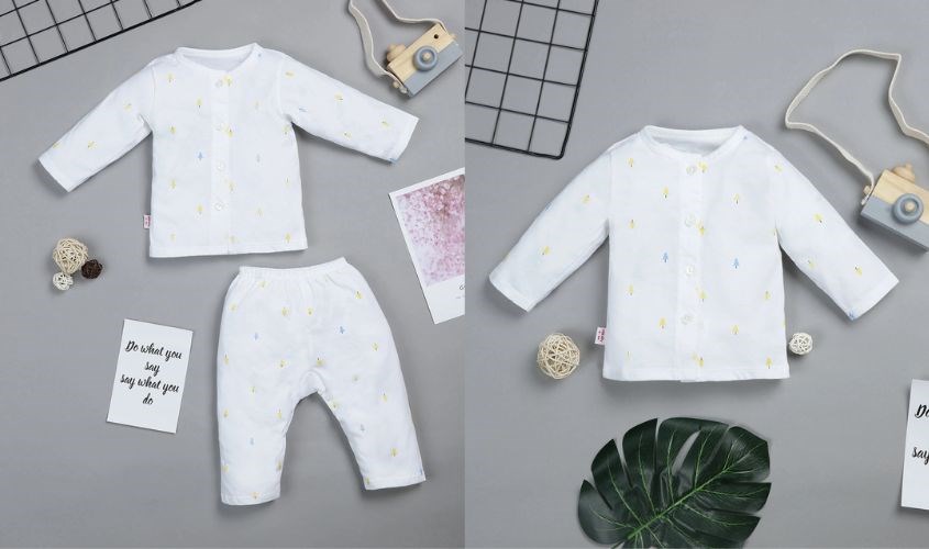 Bộ tay dài họa tiết cây thông IQ Baby màu trắng