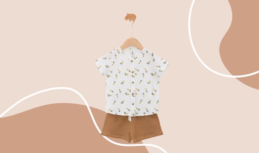 Bộ tay ngắn bé trai Lullaby NH173V màu trắng - nâu