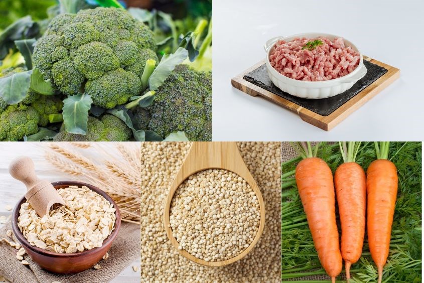 5 nguyên liệu cho món cháo thịt heo bông cải xanh cho bé món