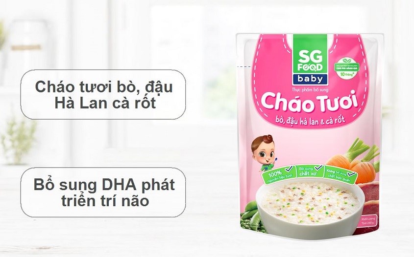 Cháo tươi SG Food Baby vị bò, đậu Hà Lan và cà rốt gói 240g Cháo tươi SG Food Baby vị bò, đậu Hà Lan và cà rốt gói 240g