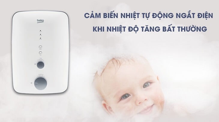 Chế độ cảm biến nhiệt tự động ngắt điện của máy nước nóng trực tiếp Beko 4500W BWI45S1D-242 có nhiệm vụ tự phát hiện và ngắt điện nếu nhiệt độ nước quá cao