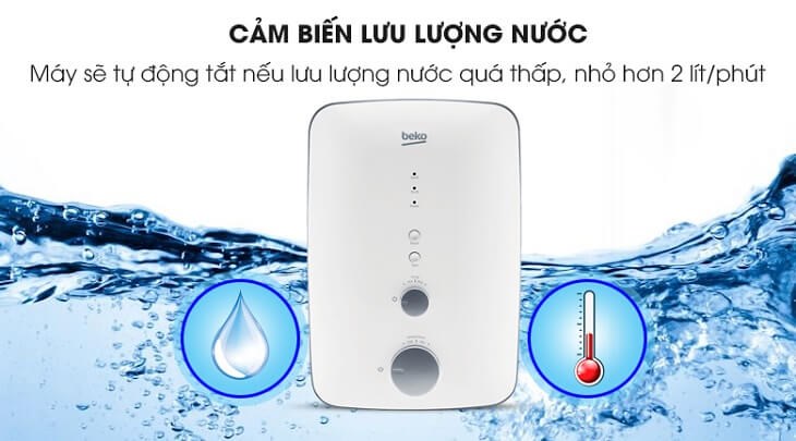 Máy nước nóng trực tiếp Beko 3500W BWI35S2D-213 được tích hợp cảm biến lưu lượng nước giúp máy luôn được cung cấp đầy đủ lượng nước vào bên trong máy