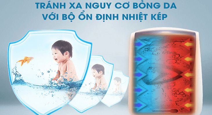 Bộ ổn định nhiệt kép của máy nước nóng trực tiếp Beko 4500W BWI45S2D-213 giúp tránh xa các nguy cơ bỏng da