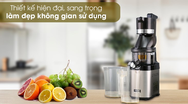 Máy ép chậm Kuvings CS600 có thiết kế hiện đại, sang trọng với màu đen xám bạc 