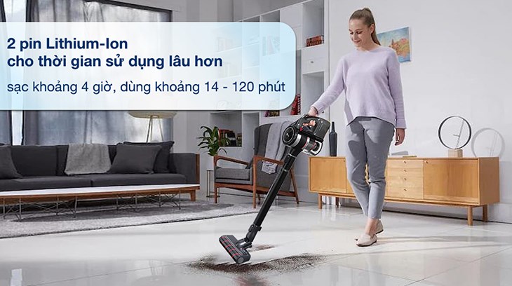 Máy sử dụng 2 tấm pin Lithium-Ion có thể thay đổi và sạc lại trong nhiều lần