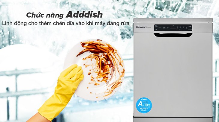 Máy rửa chén Candy sở hữu tính năng Addish, có thể thêm bát đĩa vào giữa lúc máy đang vận hành 