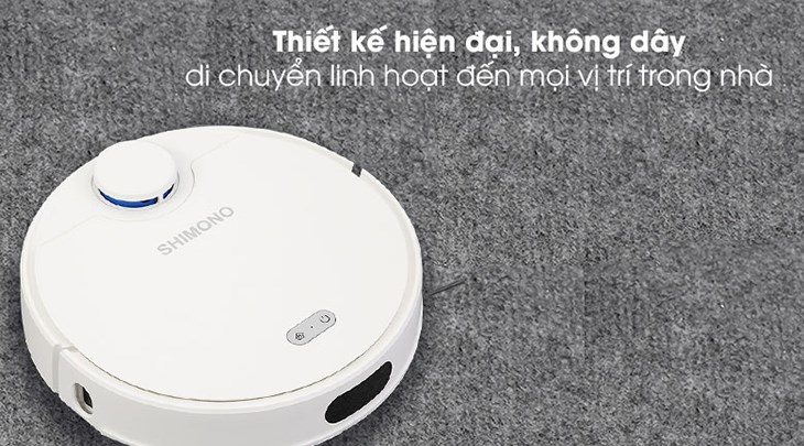 Robot hút bụi lau nhà Shimono ZK902 sở hữu thiết kế nhỏ gọn, gam màu trắng trang nhã