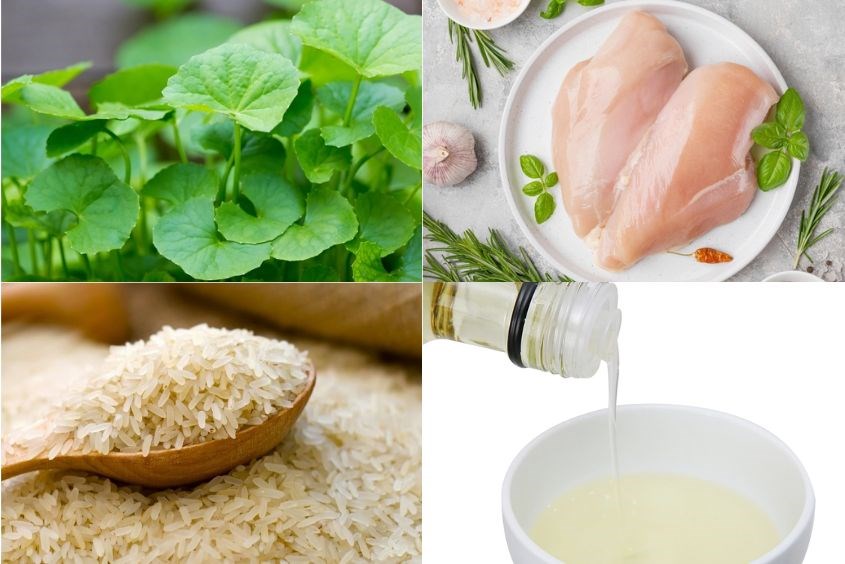 Nguyên liệu nấu món cháo rau má thịt gà cho bé