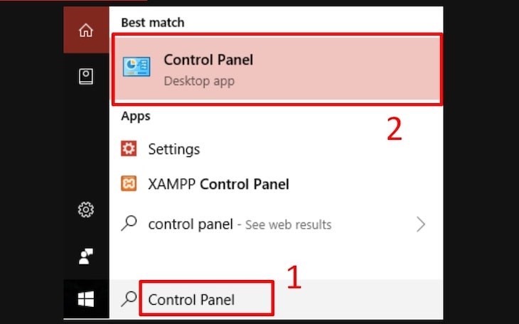 Mở Control Panel ở thanh tìm kiếm