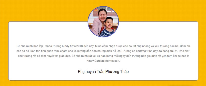 đánh giá của ba mẹ trường mầm non quốc tế Kindy Garden Montessori