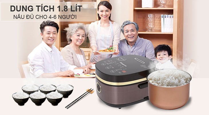 Nồi có dung tích 1.8 lít, phục vụ hoàn hảo cho bữa ăn gia đình nhiều thành viên