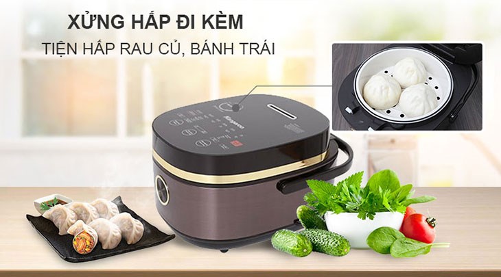 Nồi được trang bị xửng hấp tiện lợi giúp bạn có thể hấp hải sản, hấp bánh,... đa dạng