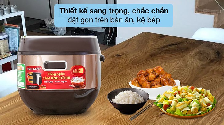 Nồi cơm cao tần Sharp 1.8 lít KS-IH191V-GL có thiết kế hiện đại, tạo điểm nhấn cho không gian sử dụng thêm bắt mắt