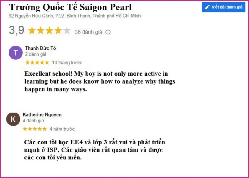 Đánh giá trường quốc tế Saigon Pearl