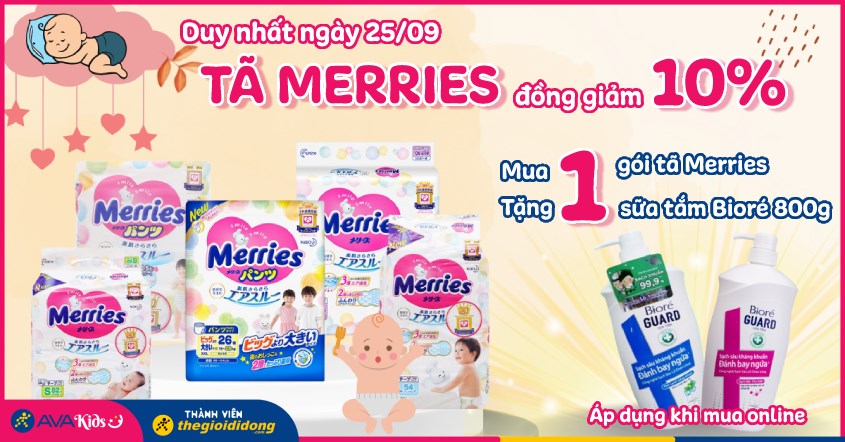 tã merries giảm 10% 25/9