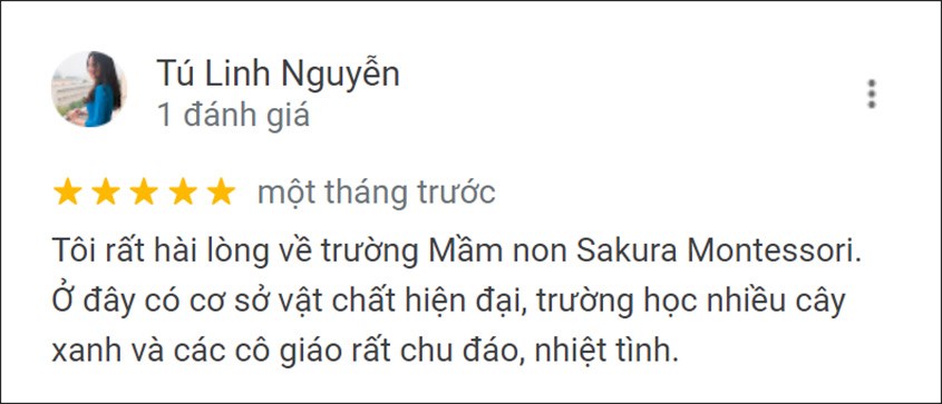 nhận xét của phụ huynh về trường học sakura montessori