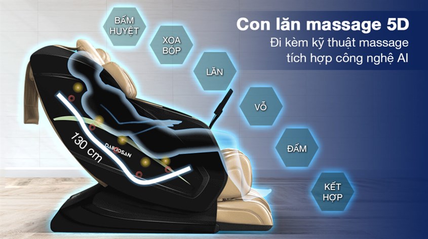 Con lăn massage 5D tiên tiến được trang bị trên ghế massage cao cấp Daikiosan DKGM-30004 giúp giảm đau nhức và mang lại cảm giác thư giãn Con lăn massage 5D được trang bị trên ghế massage Daikiosan DKGM-30004 giúp giảm đau nhức và mang lại cảm giác thư giãn