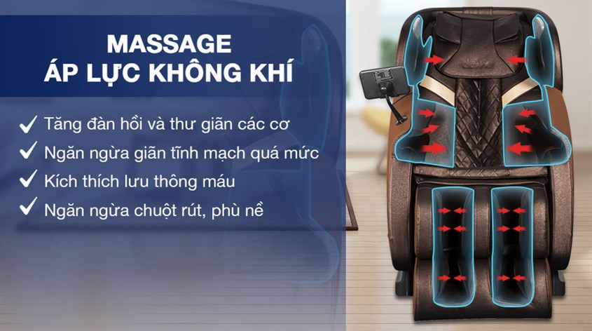 Tăng cường lưu thông máu nhờ massage áp lực không khí trên ghế massage toàn thân Daikiosan DKGM-00002 Tăng cường lưu thông máu nhờ massage áp lực không khí trên ghế massage toàn thân Daikiosan DKGM-00002