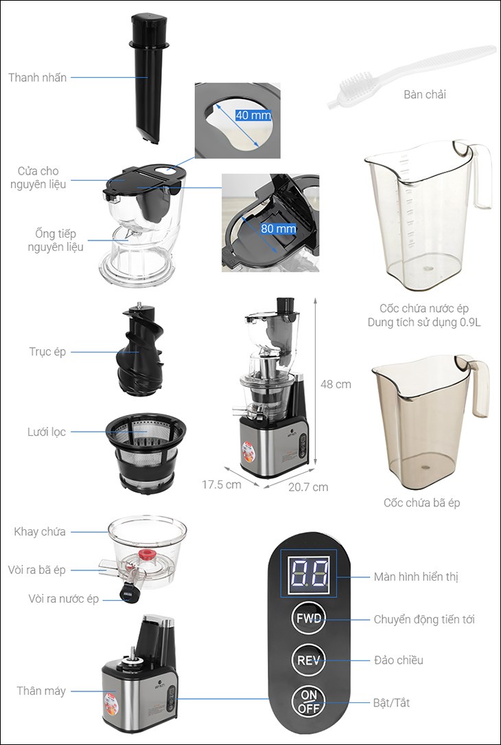 Các bộ phận của máy ép chậm Elmich JEE-3898