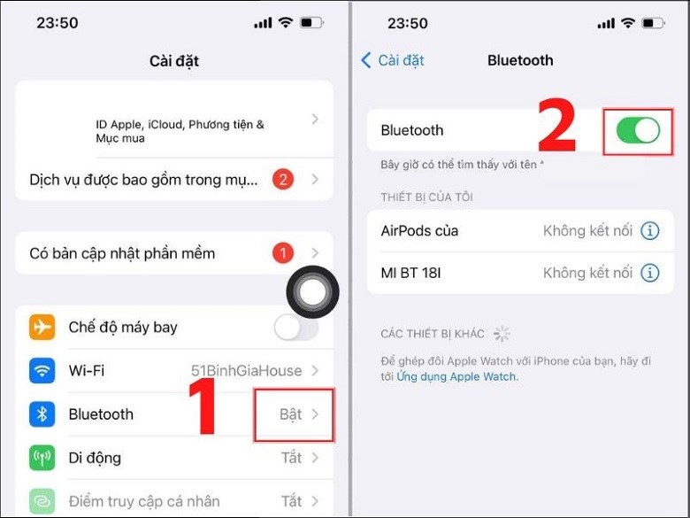 Mở Cài đặt > Bluetooth