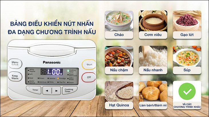 Nút Menu Select ở nồi cơm điện tử Panasonic 1.8 lít SR-CL188WRAM cho phép người dùng lựa chọn chương trình nấu phù hợp