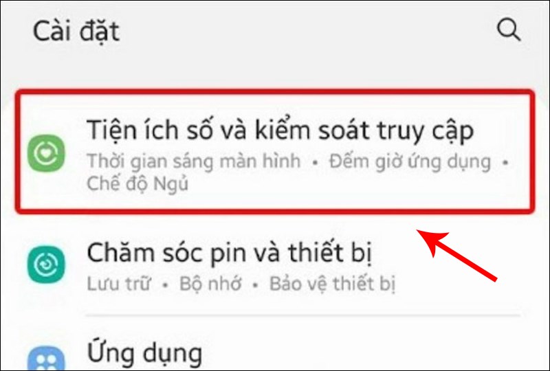  Nhấn vào chọn Tiện ích số và kiểm soát truy cập