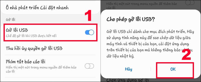 Chọn Cài đặt cho người phát triển