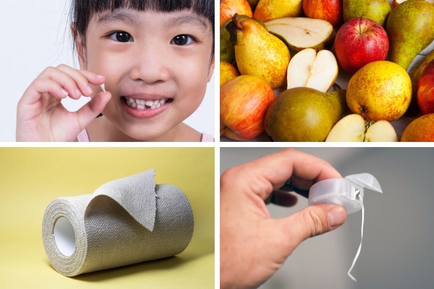 Nhổ răng sữa cho trẻ đúng cách mẹ có thể sử dụng băng gạc, chỉ nha khoa hoặc các loại rau củ quả giòn Hướng dẫn nhổ răng sữa cho trẻ đúng cách